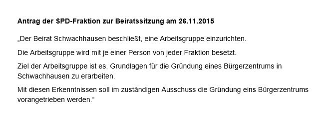 Antrag der SPD Beiratsfraktion Schwachhausen zur Beiratssitzung am 26. November 2015